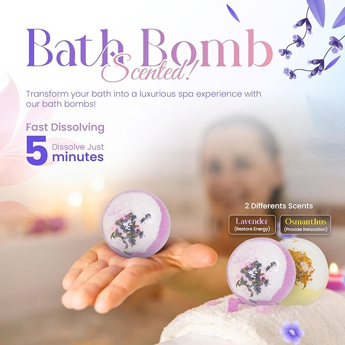 Complete Gift Box for Women Includes Bath Bombs, Candle, Reed Diffuser & Waterless Diffuser Relaxing Self Care Package Spa Gift Basket for Mom, Wife, Sister, Friend Birthday Anniversary, Holidays