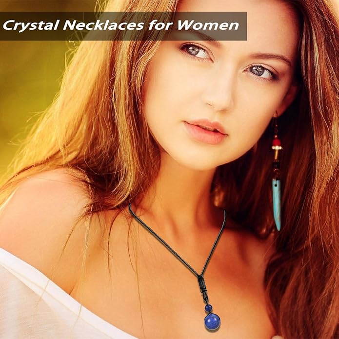 Crystal Necklaces for Women Men, Tigers Eye Amethyst Obsidian Pendant for Protection, Crystals and Healing Stones Necklace Jewelry for Spiritual