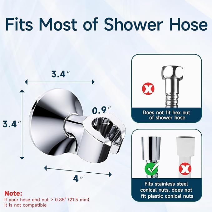 BRIGHT SHOWERS Strong Adhesive Shower Head Holder with Dual Angle Adjustable, Wall Mounted Handheld Shower Bracket, Easy Installation, Screw Mounting Options, Chrome