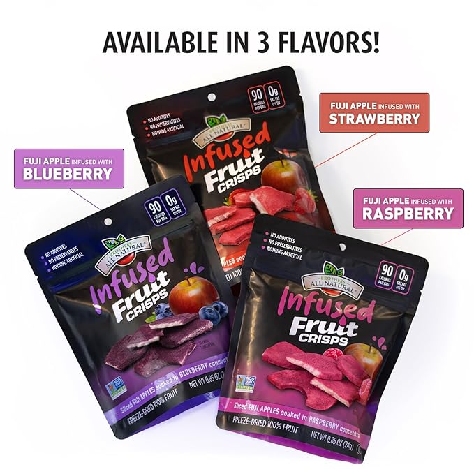 Brothers All Natural Infused Freeze Dried Fruit Crisps, Fuji Apple Infused with Blueberry, 0.85 Oz (Pack of 8), Made with 100% Fruit, Gluten Free, Soy Free, Vegan, Heathy Snack, Resealable Pouch