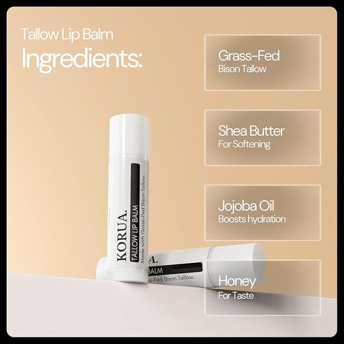 Grass-Fed Bison Tallow Lip Balm (Set of 3) Made with Shea Butter, Honey, and Jojoba Oil