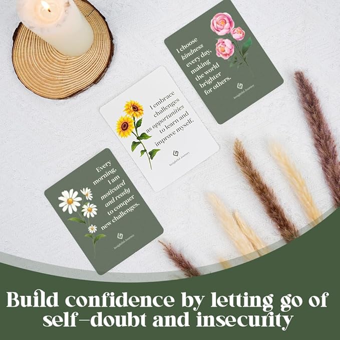 52 Positive Floral Affirmation Cards for Women with Display Stand - Mindful Affirmations to Build Success - Daily Growth Challenges & Inspiration - Mindfulness & Self Care Gift for Women, Men