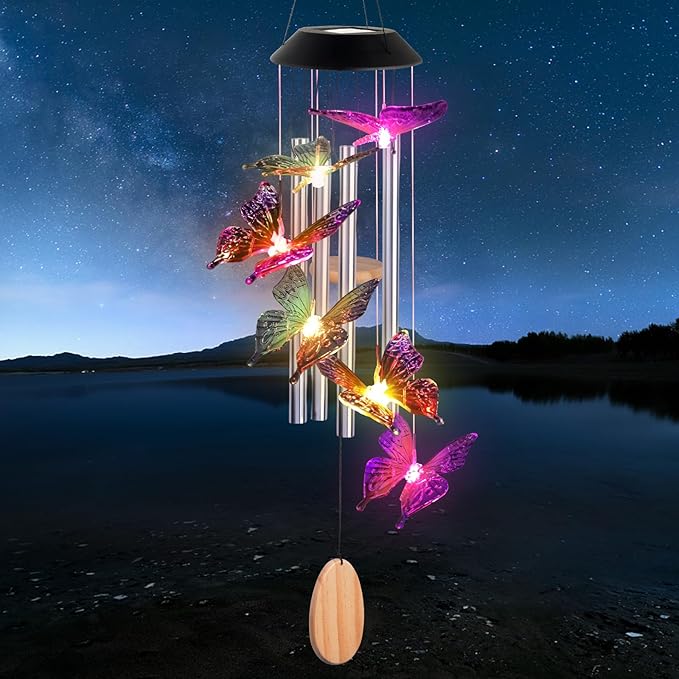 Butterfly Decorative Mobiles Gifts, Solar Butterfly Wind Chimes, Gifts for Mom, Women, Grandma, Garden Courtyard Lawn Decor, Thanksgiving Gift