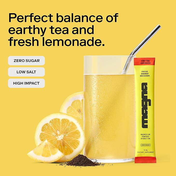 MAGNA Electrolyte Powder Drink Mix for Hydration, Energy & Focus Support with Magnesium L Threonate, Sodium, Potassium, Vitamin D, B6 & B12, Sugar Free, Tea Lemonade Flavor, 28 Servings