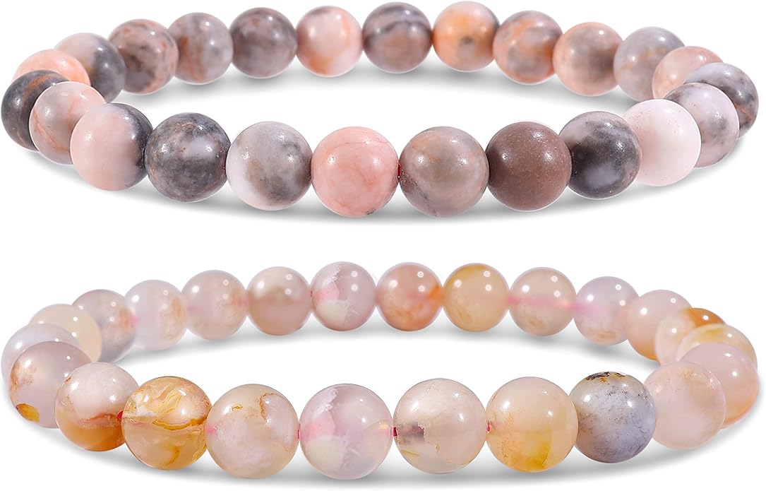 Bivei Natural Gemstone Semi Precious Healing Crystals Handmade Stretchy Round Beads Bracelet, Enhance Positive Energy