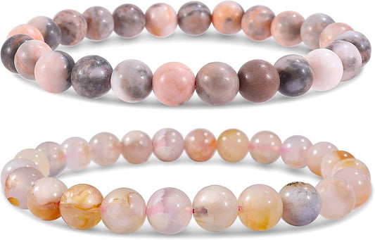 Bivei Natural Gemstone Semi Precious Healing Crystals Handmade Stretchy Round Beads Bracelet, Enhance Positive Energy
