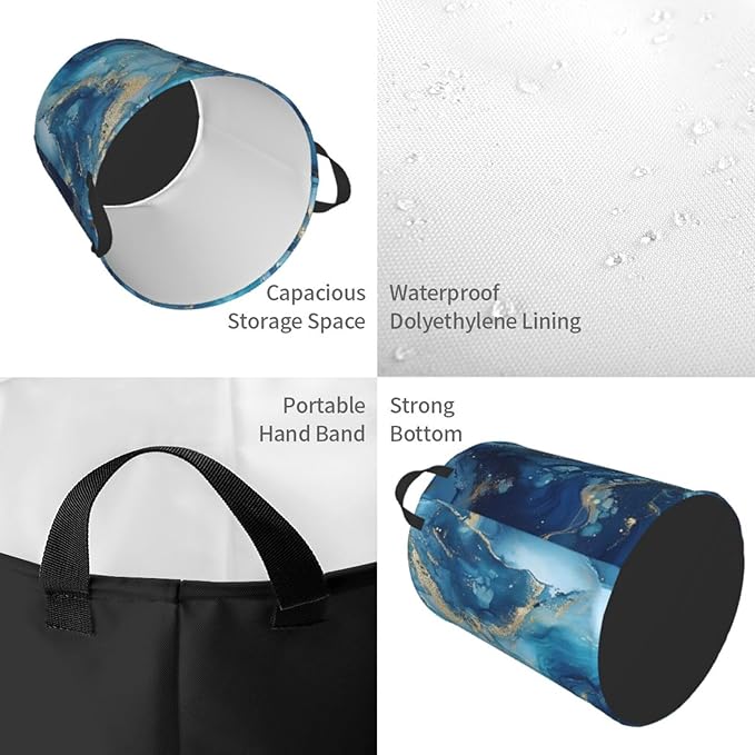 Laundry Basket Blue Texture Collapsible Large Capacity,63L Dirty Clothes Basket Durable Lightweight Hamper With Handles Ideal For Clothes,Toys Home Organization19.6 * 15.7in