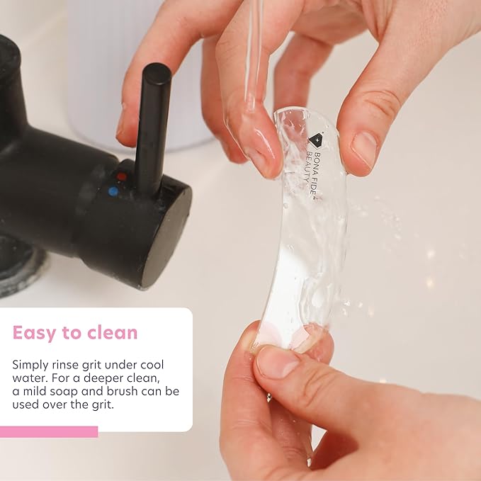 Bona Fide Beauty Ergonomic Moon Nail File (Clear) Grit in The Groove. Etched Glass File Made in The Czech Republic, Curve File with Large Gripping Surface.