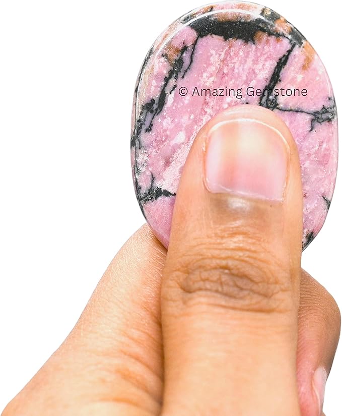 Amazing Gemstone Rhodonite Worry Stone - Pink Crystal for Stress Relief & Meditation