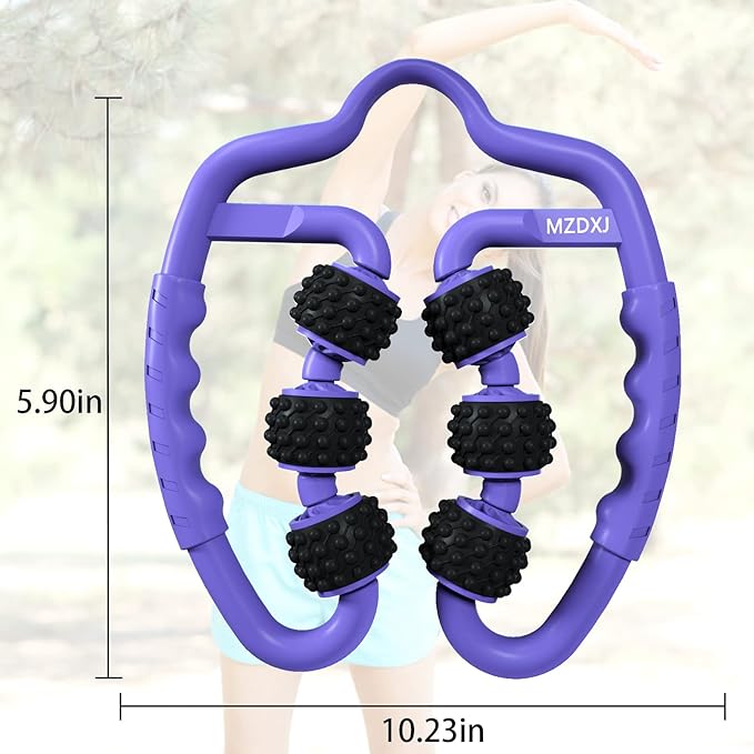 Cellulite Massage Tool Muscle Roller - Deep Fascia Massager & Dimpled Skin Remover for Legs, Thighs & Buttocks - Anti-Cellulite Roller, Smooth Skin, Pain Reliefs (Purple Black - 6 Wheel)