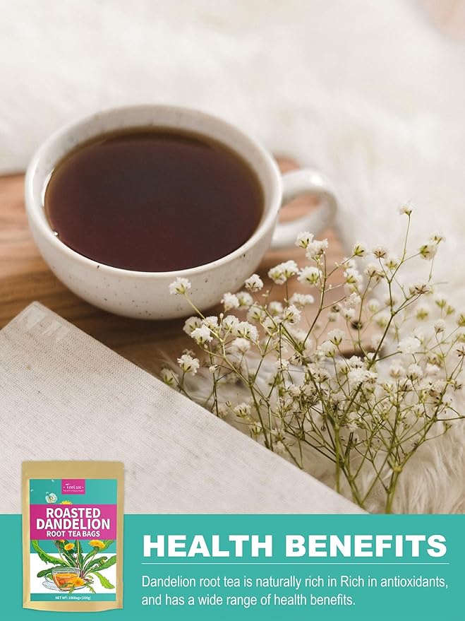 TeeLux Roasted Dandelion Root Tea Bags, Premium Natural Dandelion Root Herbal Tea, Caffeine Free, 100 Tea Bags