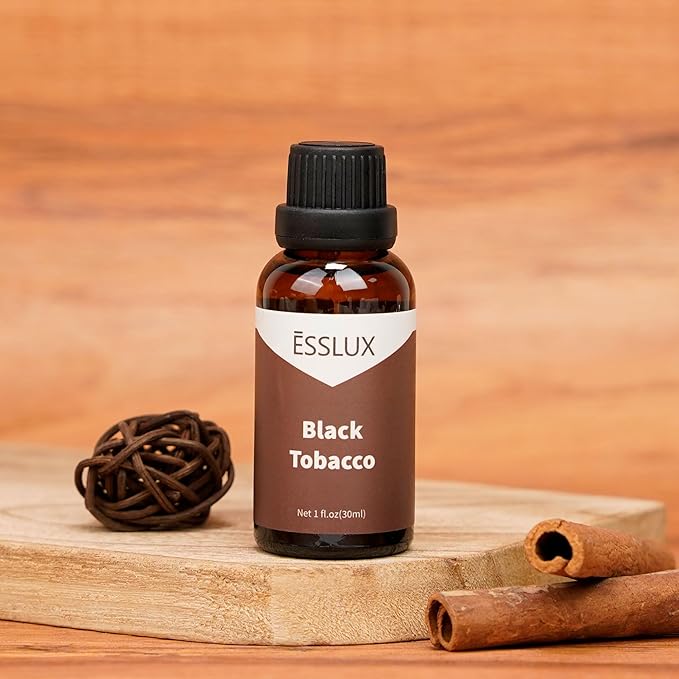 Black Tobacco Fragrance Oil - ESSLUX Essential Oils for Diffuser, Candle Soap Making Scents, Aromatherapy Scented Massage, Perfume for Humidifier Home Fragrance, 1 fl oz
