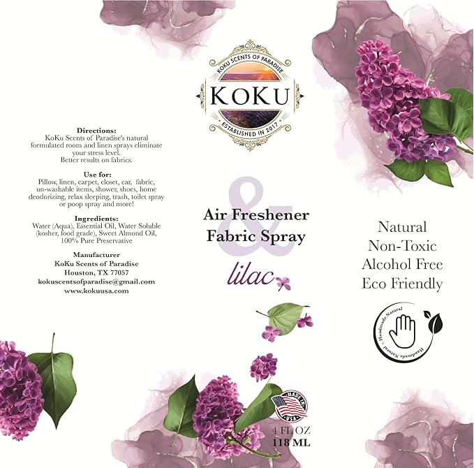 Lilac Room Spray - Air Freshener - Linen Spray - Fabric Refresher - Non-Toxic Scent - Alcohol Free - Made in USA (4 Oz)