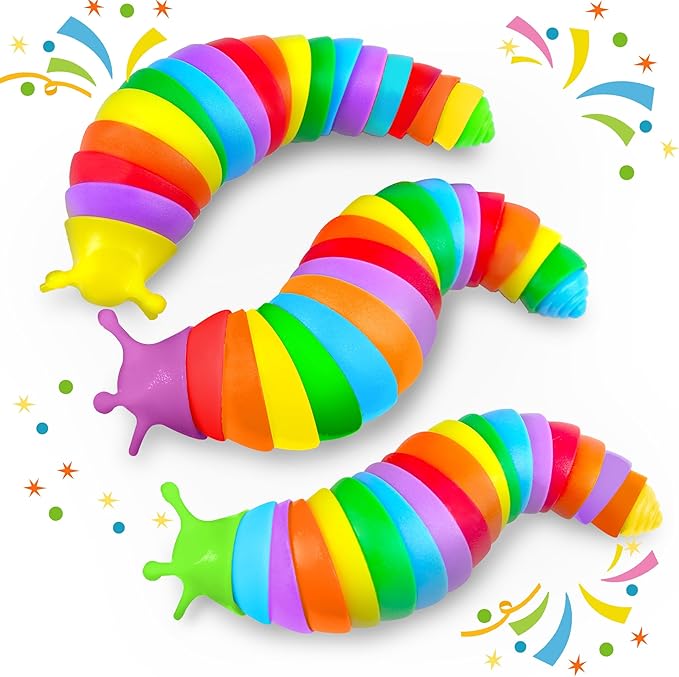 Baby Fidget Slug Sensory Toys Pack 3PCS, Airplane Travel Activities Road Trip Car Toy Autism Autistic for Toddler Kid ASMR Stuff Restaurant Adult ADHD Caterpillar Worm Christmas Stocking Stuffer Gift