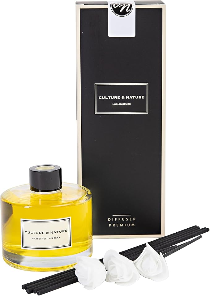 CULTURE & NATURE Reed Diffuser Set 6.7oz (200ml) Grapefruit Verbena Scented Diffuser with Sticks Home Fragrance Reed Diffuser for Bathroom Shelf Decor