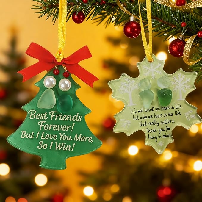 2025 New Christmas Tree Friendship Ornament, Shaped Sea Glass Decor for Christmas Tree Pendant Ornaments, Art Christmas Ornaments, Friendship Gift for Friends (Tree)