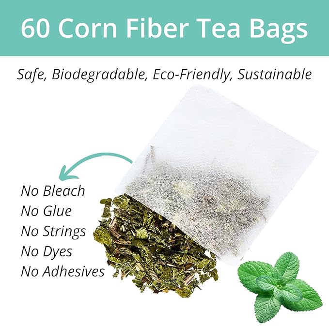 60 Spearmint Tea Bags - VitalForest Premium Dried Spearmint Leaves - Spear Mint Tea - Refreshing & Minty, Caffeine Free, Corn Fiber Tea Bags, Canister Pack for Freshness