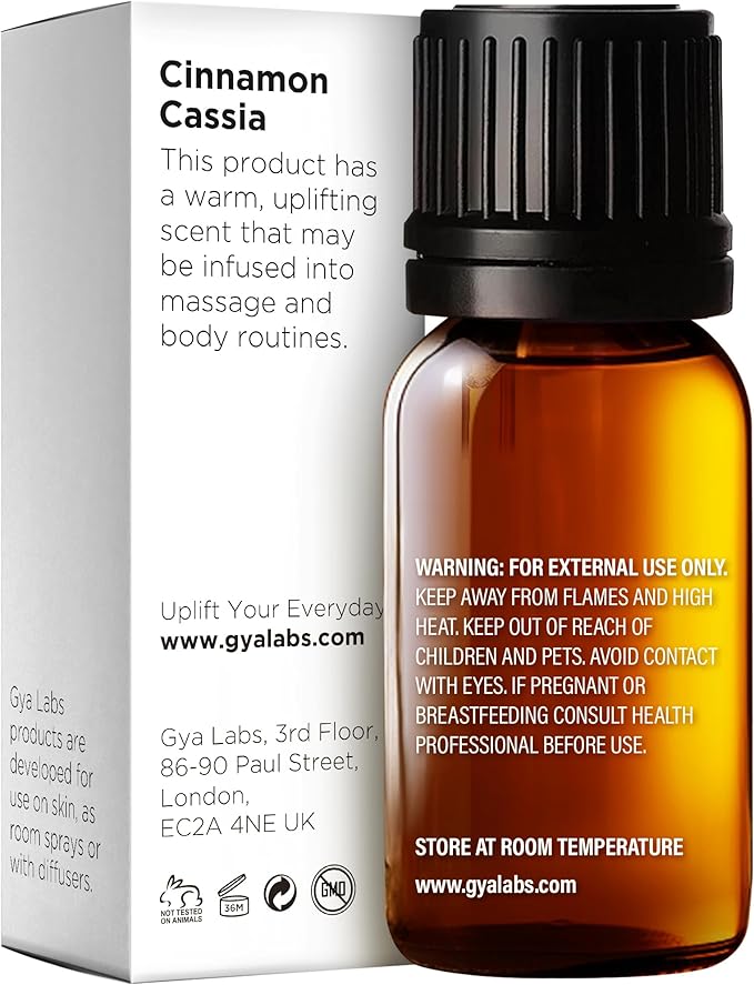 Gya Labs Cinnamon Cassia Essential Oil - 0.34 Fl Oz - for Hair, Skin, Diffuser, Aromatherapy & DIY Candle Making Scent