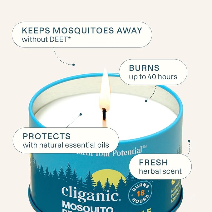 Cliganic Natural Mosquito Repellent Candle (Pack of 2) | Citronella, DEET Free, Essential Oil Infused for Outdoor, Camping | Burns 18 Hours