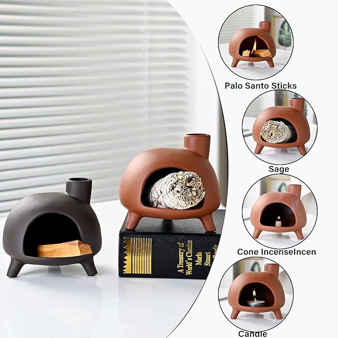 Handmade Ceramic Palo Santo Holder Burner - Mini Chimenea Incense Dish for Palo Santo and Sticks .Sage Holder for for Aromatherapy, Yoga, Meditation Gift and Home Decor (Yellow)