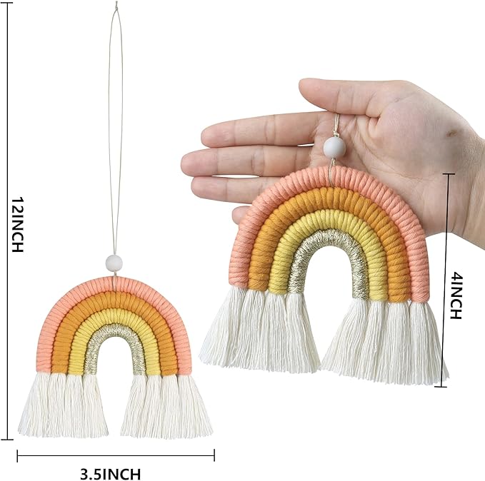 BOHO GARDEN Macrame Bohemian Rainbow Charm - Essential Oil Diffuser for Cars, Baby Nursery, Children’s Bedroom & Home Decor- Colorful Decorative Hanging Air Freshener & Accessories - 3.5x4 - Blossom