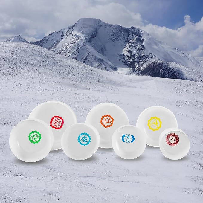 Kresec 432Hz 6-12 Inch Chakra Tuned Quartz Crystal Singing Bowl Set of 7 Multicolored Sound Healing Bowls for Meditation, Yoga & Reiki with Padded Case, Suede Mallets & O-Ring 7 Chakra Colors