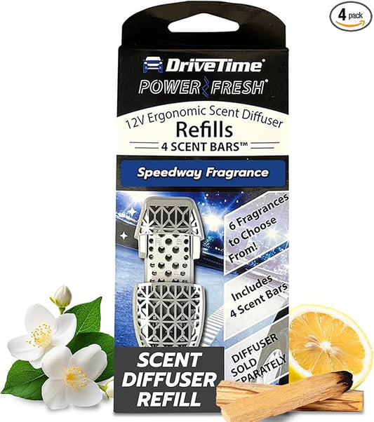 Drive Time Reusable 12V Plug-in Car Air Freshener – Power Fresh, Auto Shut-Off, Plug-In Convenience, No Batteries Needed – Includes 4 Scent Bars for Up to 30 Days of Freshness – Speedway