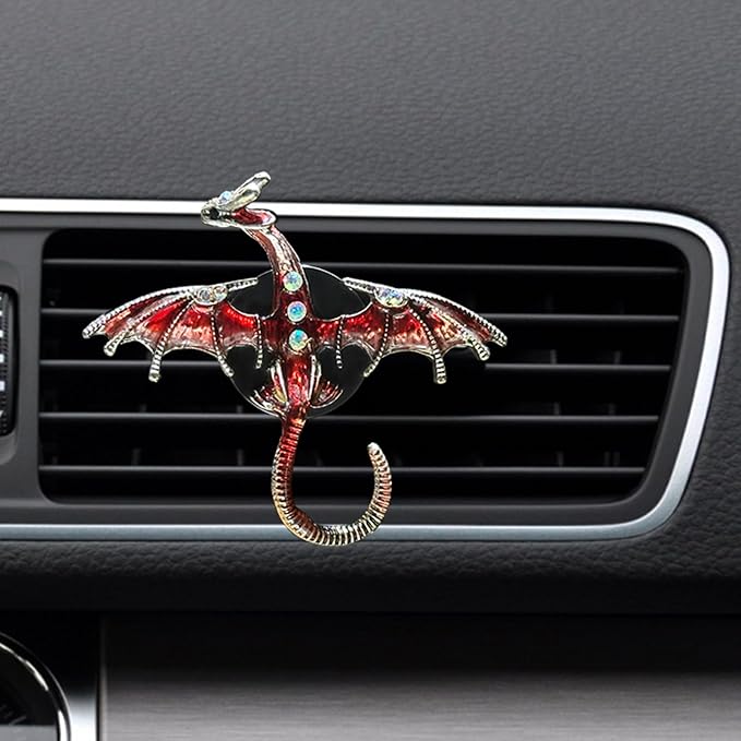 Dargon Air Vent Clips Car Air Freshener 2pcs Bling Red Dragon Car Accessories Enamel Fire Dragon Wyvern Vent Clips Refillable Car Essential Oil Outlet Diffuser Gothic Car Decor