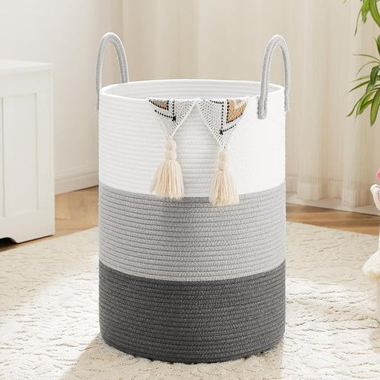 Laundry Basket,Woven Cotton Rope Laundry Hamper,40L for Decorative Storage of Dirty Clothes,Toys and Blankets in Bathroom,Bedroom and Living Room