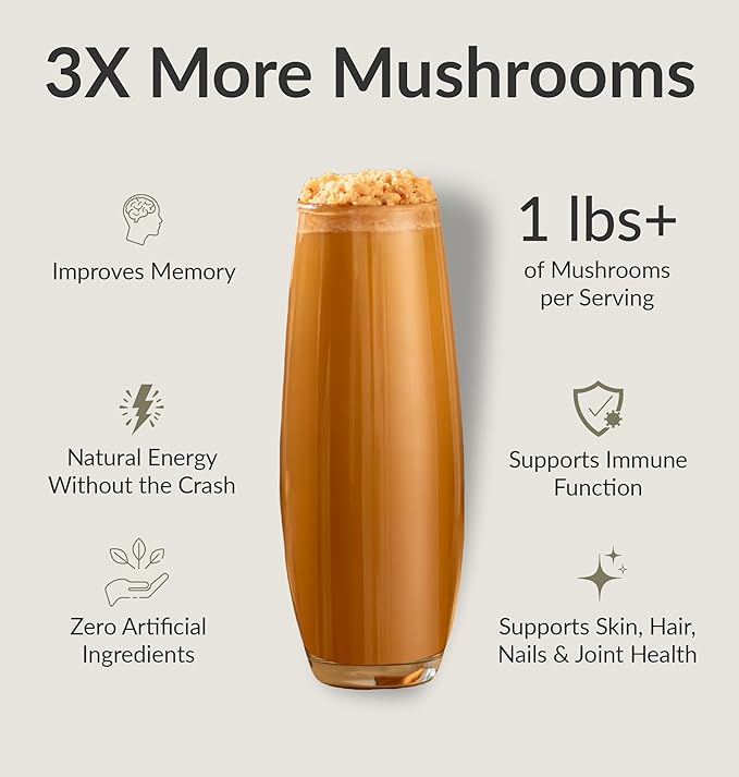 BIOptimizers Mushroom Coffee Alternative – Salted Caramel Drink – Lion’s Mane, Chaga, Reishi + Collagen Peptides for Focus, Energy & Gut Health – Adaptogenic Mushrooms & MCT Powder – 15 Servings