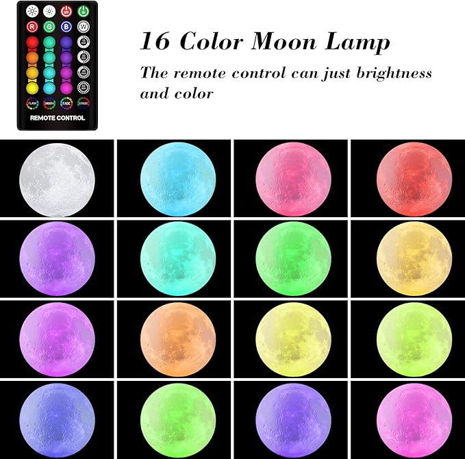 GDPETS Moon Lamp, 16 Colors Moon Night Light with Stand & Remote &Touch Control and USB Rechargeable Decorative Light Up Moon Lamp for Baby Kids Lover Birthday Party Gifts(4.8 inch)