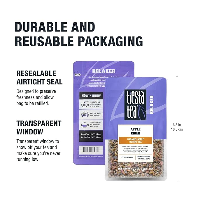 Tiesta Tea Apple Cider, Premium Loose Leaf, Caramel Apple Herbal Tea, Non-Caffeinated, Real Fruit, Herbs and Spices, Relaxing Tea BlendsHot or Iced Brew Up to 20-25 Cups, 2oz Resealable Pouch