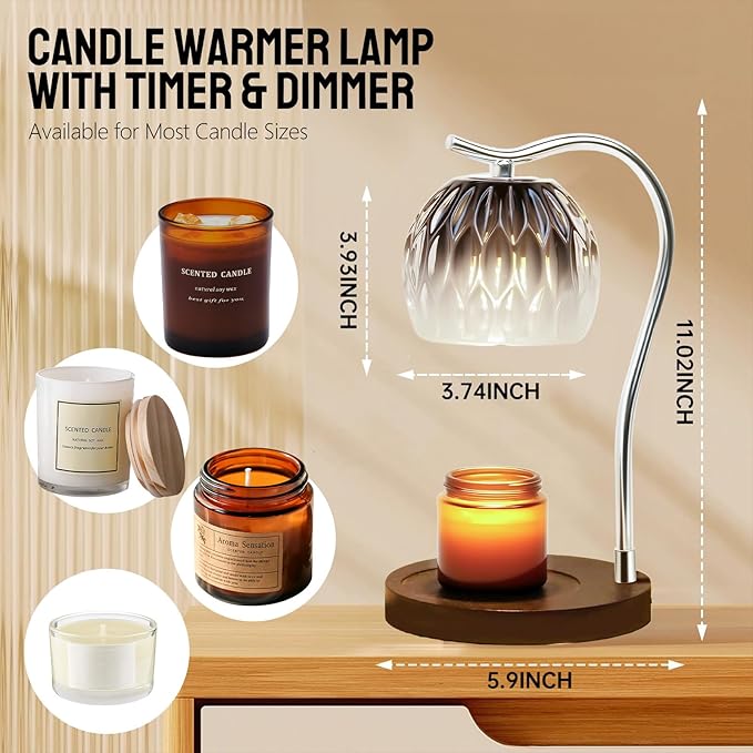 GEEZO Fragrance Candle Warmer Lamp，Electric Candle Warmer with Timer & Dimmer，Mom Christmas Birthday Gifts for Women, House Warming Gifts New Home Bedroom Decor