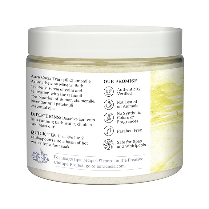 Aura Cacia Aromatherapy Mineral Bath, Tranquil Chamomile, 16 ounce jar