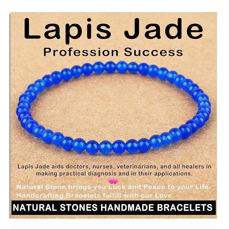 AD Beads Handmade Gemstone Stretch Elastic Bracelet Crystal Healing Reiki Nature's Beauty and Spiritual Essence Unisex (4mm, Blue Lapis Jade (Profession Success))
