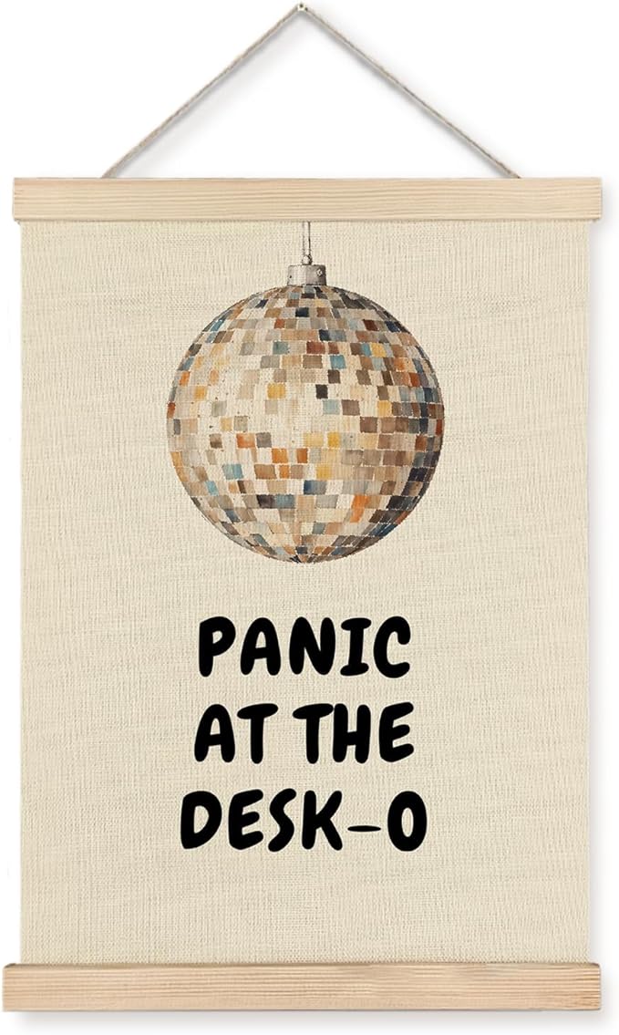 Exqcom Funny Office Decor, Panic at the Desk-O Wall Art Poster, Retro Trendy Y2K Disco Ball Mental Health Posters for Office Workplace Workroom Home Decor, 12x16 Inches