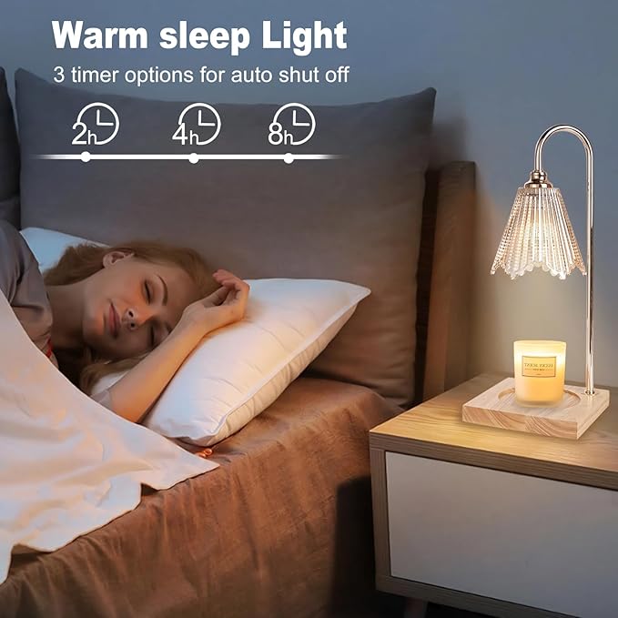 Candle Warmer Lamp with Timer Wax Warmer Heating Lamp Dimmable Continuously Candle Lamp House Warming Gifts Home Decor for Scented Jar Candles with 2 Bulbs - Champagne