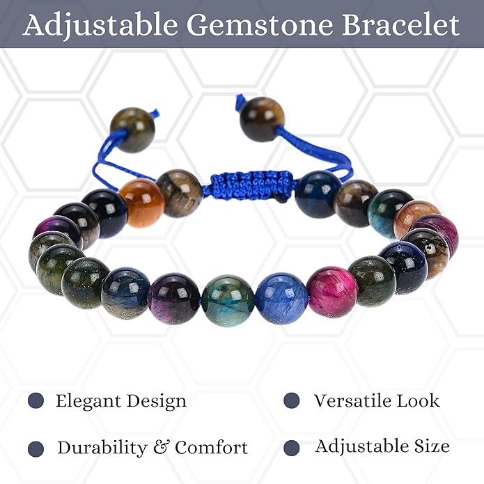 Energy Protection Crystal Handmade Adjustable Bead Bracelet Perfect for Men, Women’s Gift - Gemstone Healing Stretch Bracelet Pulsera Para Hombre Mujer Stocking Stuffer
