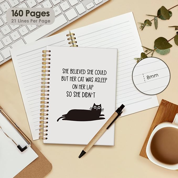 Funny Black Cat Spiral Notebook, Black Kitten Journal for Women, Cat Office Supplies, She Believed She Could But Her Funny Animal Hardcover Notebooks 5.5x8.3