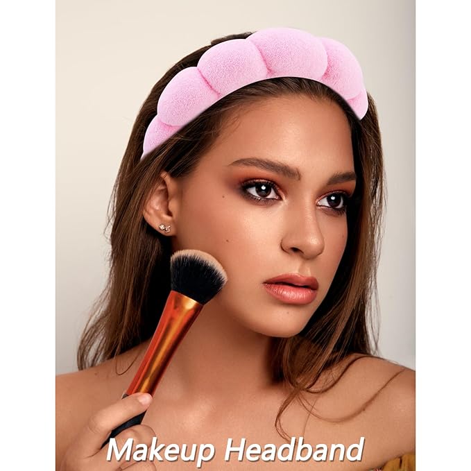 VELSCRUN Spa Headband, Makeup Face Wash Skincare Headbands, 5 Pcs Sponge Get Ready Snail Hairband Facial Wristband Hair Clip Set, Stuff for Teen Girls Women Trendy Hair Accessories Sakura Pink