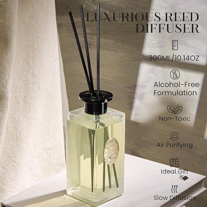 M&SENSE 10.14 oz Large Reed Diffuser Set | Jasmine Garland Scent Oil Diffuser with Sticks | Hotel Collection Non-Toxic Essential Oil |for Bedroom Bathroom Living Room