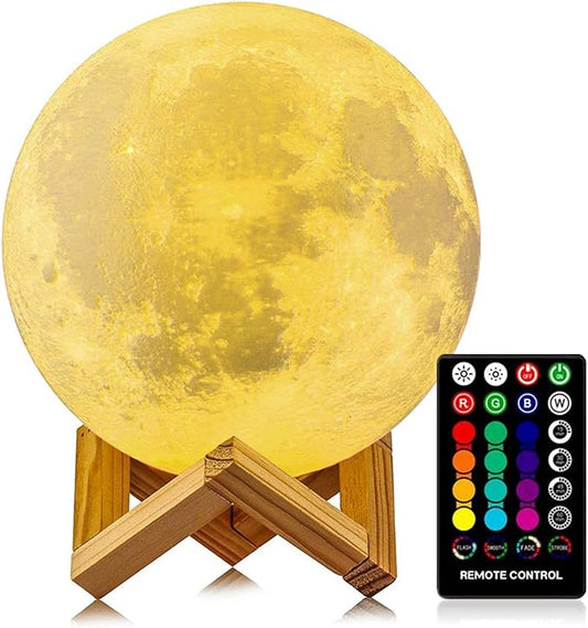 LOGROTATE Moon Lamp, 3D Print LED 16 Colors RGB Moon Light, Decorative Lights Night Light with Remote&Touch Control and Adjustable Brightness & USB Recharge for Kids Lovers Birthday Gifts (5.98 inch)