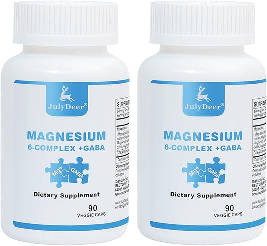 2 Bottles Sixfold Magnesium Complex | 350mg of Magnesium Glycinate, Malate, Citrate, Taurine, Oxide, L-threonate for Muscles,Nerves,& Energy, GABA Sleep Support | High Absorption | Vegan | 90 Capsules