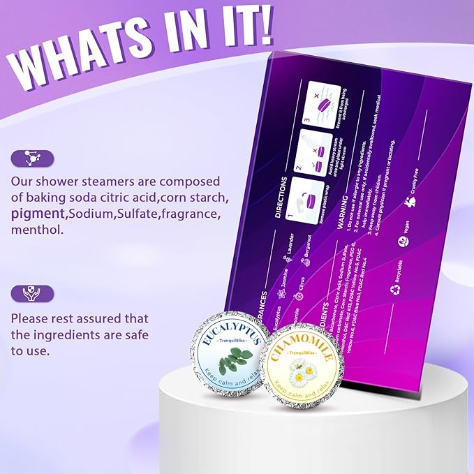 TranquilBliss Shower Steamers, Shower Bombs with Natural Fragrance, Self Care& Relaxation, Mother's Day, Christmas Birthday for Women and Mom, Individually Packaged, Purple Set 2 Packs（12 Tablets）