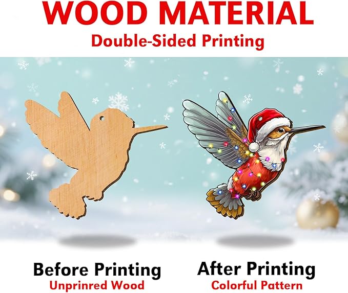 2 Side Printed Hummingbird Wooden Christmas Ornaments 2025, Keepsake for Women, Men and Friends, Bird Christmas Tree Ornaments, Animal Christmas Tree Decorations