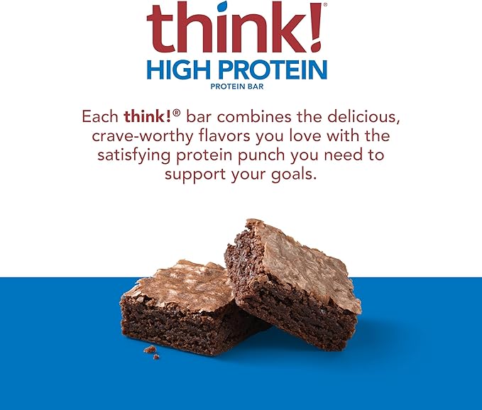 think! Protein Bars, High Protein Snacks, Gluten Free, Sugar Free Energy Bar with Whey Protein Isolate, Brownie Crunch, Nutrition Bars without Artificial Sweeteners, 2.1 Oz (12 Count)