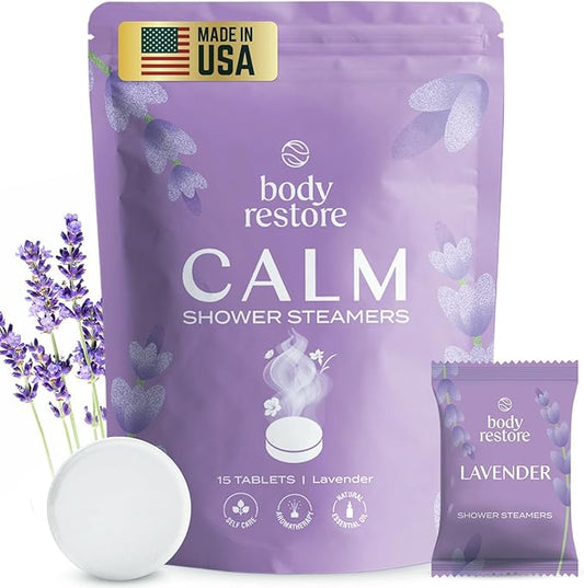 Body Restore Shower Steamers Aromatherapy 15 Pack - Christmas Stocking Stuffers, Birthday Gifts for Women, White Elephant, Relaxation, Self Care for Men - Lavender