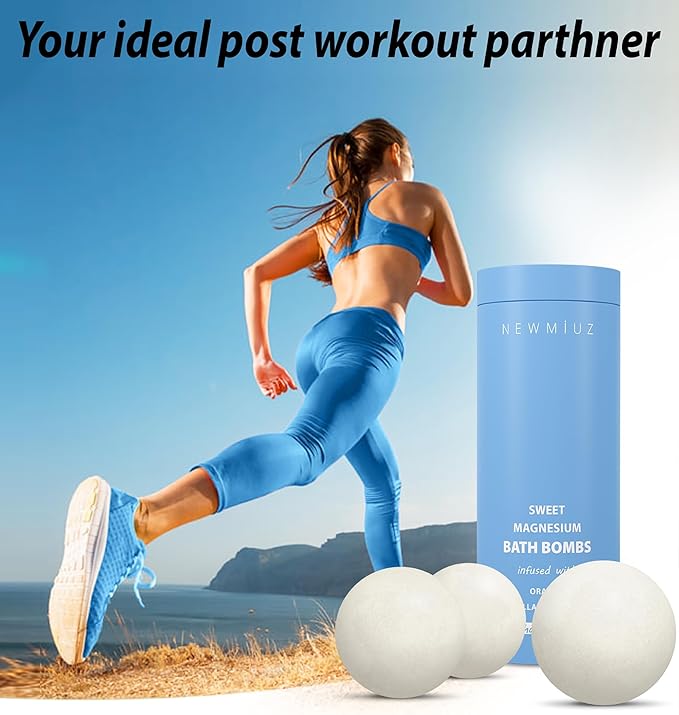 Magnesium Bath Bombs Post Workout Recovery Sore Muscles Tension Epsom Salt Luxury Bubble Bath Spa Essential Oil Infused Bath Bombs Vanilla Cinnamon Orange Perfect Stocking Stuffers Gift