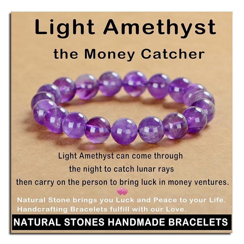 AD Beads Handmade Gemstone Stretch Elastic Bracelet Crystal Healing Reiki Nature's Beauty and Spiritual Essence Unisex (10mm, Purple Amethyst)