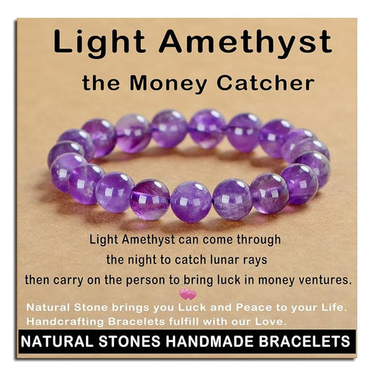 AD Beads Handmade Gemstone Stretch Elastic Bracelet Crystal Healing Reiki Nature's Beauty and Spiritual Essence Unisex (10mm, Purple Amethyst)